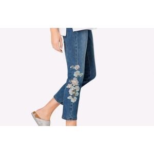 J Jill Authentic Fit Cropped Floral Embroidered Jeans Women's  6 Boho Stretch